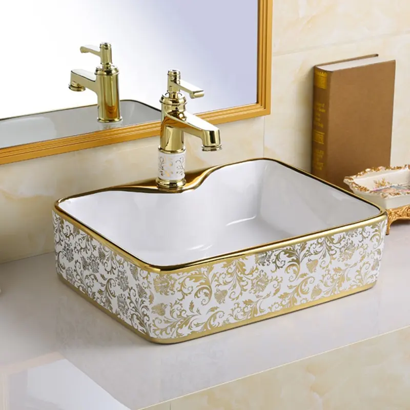 Bathroom Lavabo Golden Sink Gold Luxury Hotel Vanity Basin Ceramic Art Wash Basin Countertop Vessel Sink