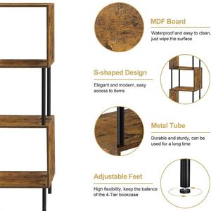 Estantería de 4 niveles de madera y hierro, color marrón oscuro, que ahorra espacio, para almacenamiento en el hogar u oficina, con espacio para libros y decoración. - Product Image 4