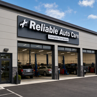 Enseigne murale 3D en lettres dorées « Reliable Auto Care » pour atelier de réparation automobile avec logo clé à molette