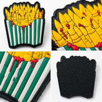 Patch en PVC souple en forme de frites 3D personnalisé, badge alimentaire en caoutchouc imperméable en relief pour vestes, vêtements, sacs, accessoires streetwear