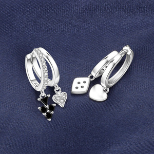 New round-cut zircon white copper Brass playing card earrings, <b>creative</b> <b>gift</b> for women - Product Image 3