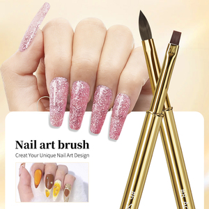 Ensemble de pinceaux de nail art en nylon avec manche métallique dégradé de luxe, pinceaux ovales dentelés et carrés pour la conception de gels UV - Product Image 4