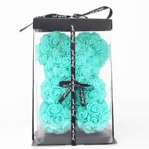 Großhandel Weihnachten Valentinstag Geschenk 25 cm PE Seife konservierte Rose Blume Teddy Rose Bär mit Box-Set Geschenke für Mütter und Frauen