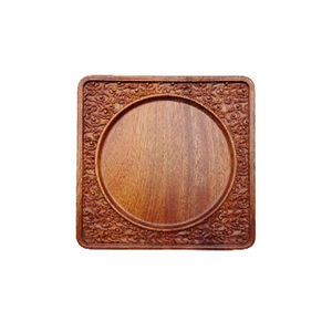 Bandejas de Madera de Sapele con Bordes Tallados, Estilo Chino, Platos para Servir en Hoteles y Restaurantes, Platos Planos Hechos a Mano - Product Image 4