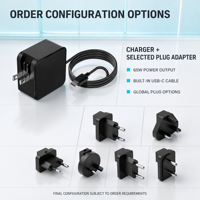 Chargeur GaN 65W, charge rapide PD, adaptateur secteur USB-C, protection OTP, câble ignifuge PC 1,5 m, prise fixe UK, ordinateur portable, téléphone, tablette