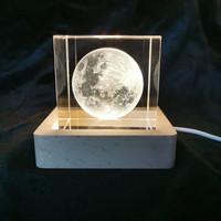 Idée cadeau pour la Fête de la Mi-Automne : Lampe de nuit en cristal artificiel en forme de lune, artisanat cubique, cadeau d'anniversaire personnalisable, boîte cadeau
