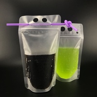 Sachet Plastique Givré Refermable pour Boissons, Jus et Aliments, 250ml, 350ml, 500ml, Pochette Debout avec Paille