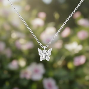 Collier pendentif papillon plaqué argent avec zircon cubique serti pavé, pour un usage quotidien, bijou unisexe, cadeau - Product Image 2