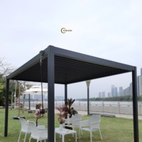 Pergola autoportante électrique en aluminium Kakadu 694-300 avec porte coulissante en verre, revêtement poudré, étanche, anti-pourriture, télécommande, 3x3m