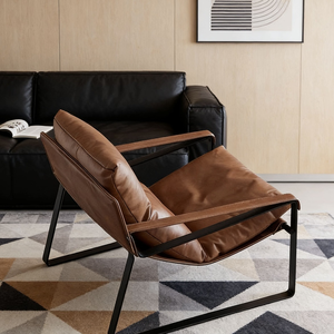 Poltrona Ergonomica <span class=keywords><strong>in</strong></span> <span class=keywords><strong>Pelle</strong></span> Cerata Stile Industriale con Telaio <span class=keywords><strong>in</strong></span> Metallo a U, Cuscino ad Alta Resilienza, Poltrona Singola Compatta - Product Image 5