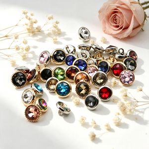 Botones Redondos Surtidos con Pedrería, Bañados en Oro y Plata, Botones Decorativos de Lujo para Vestidos de Novia, Adornos Hechos a Mano - Product Image 2