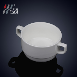 Yayu <b>Ceramic</b> Double-handled Soup <b>Cup</b> With Tray White Pure Color Heat Resistant For Restaurant Home Use - Product Image 2