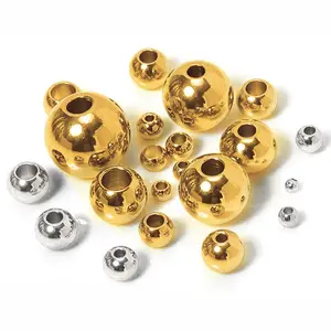 Wholesale stainless steel vacuum PVD gold plated solid round beads for necklace bracelet DIY making jewelry accessory