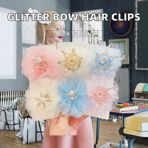 Barrettes à cheveux en métal tendance <span class=keywords><strong>2023</strong></span>, 5 cm, avec paillettes, nœud, pour fête d'anniversaire, couronne en strass, pour enfants - Product Image 2