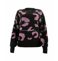 Sweater rajut pola sapi, Sweater Jacquard bahu jatuh leher bulat musim gugur musim dingin