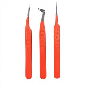 Pince à épiler pour extensions de cils en acier inoxydable de haute qualité, revêtement poudré orange, pointe argentée / pointe en fibre, poignée en forme de cœur, pince à volume - Product Image 5