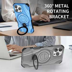 Étui de téléphone pour iPhone 16 Pro Max, design d'armure KAOU, anneau magnétique, antichoc, coussin d'air, matériau PC - Product Image 3