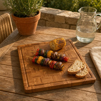 Planche à découper en bambou à grain transversal avec rainure pour les jus, plateau de service de cuisine, planche à fromage pour viande et pain