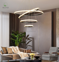 Lustre suspendu LED moderne de luxe en acrylique à 3 anneaux dorés 220V, cercle, pour la décoration de la maison et de l'hôtel, hauteur réglable