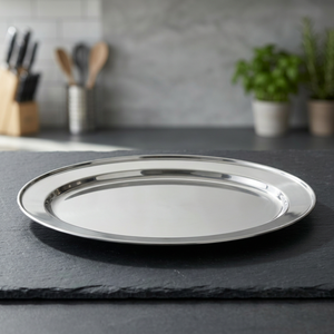 Elegant Durable <b>Round</b> Commercial Grade Stainless Steel Plaid Pattern Polished Finish <b>Serving</b> <b>Trays</b> - Product Image 4