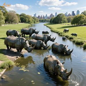 Personalizado al aire libre jardín moderno grande bronce fundición Animal escultura tamaño real rinoceronte familia estatua de bronce para la decoración pública - Product Image 4