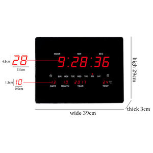 Horloge murale LED moderne à face unique Calendrier numérique ABS Radio avec affichage de la température Date mois année jour pour le salon - Product Image 4