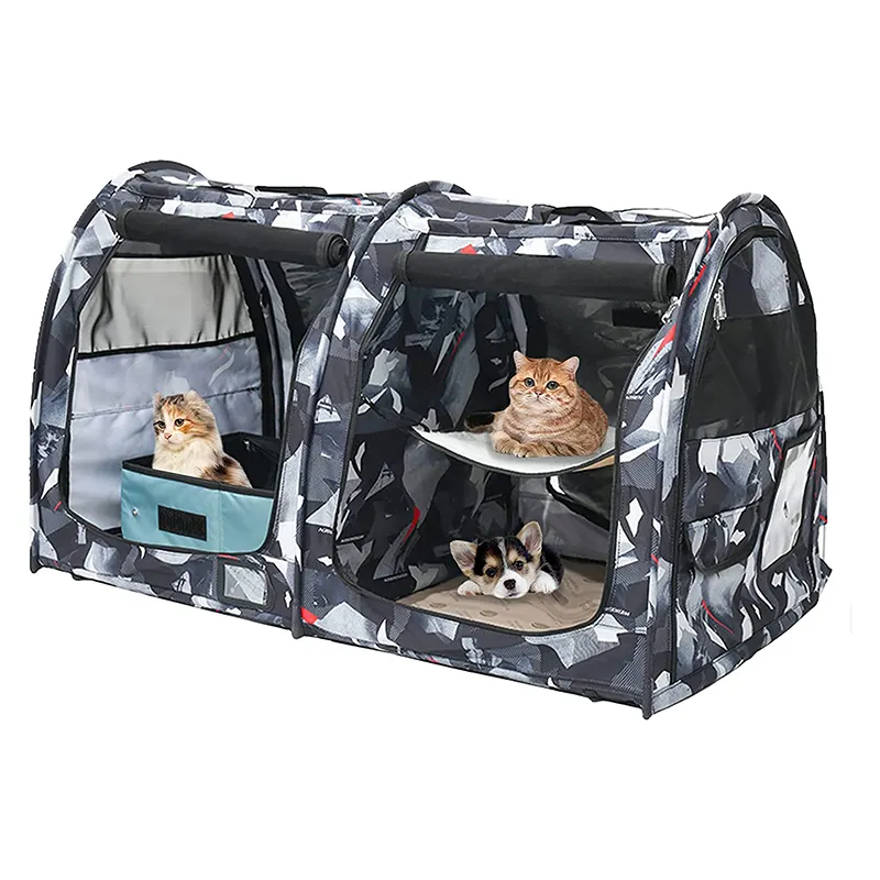 Hoàn thành đôi mèo căn hộ thoáng khí và có thể giặt mèo du lịch tàu sân bay có thể gập lại đôi khoang mèo tàu sân bay