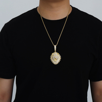 Collar de Cobre con Circonitas Cúbicas para Hombre, Estilo Hip Hop, Cadena de Cuerda, Colgante de Cabeza de León 3D, Brillante y con Incrustaciones de Circonitas