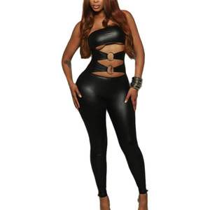 Combinaison Femme Personnalisée 2026 en Similicuir, Épaules Dénudées, Taille Haute, Une Pièce, Noire, Tenue de Soirée Sexy et Extensible - Product Image 2