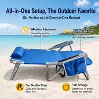 Chaise de plage moderne pliable et réglable pour l'extérieur, inclinable à 180° avec barre porte-serviette pour piscine, jardin, patio, pêche, camping