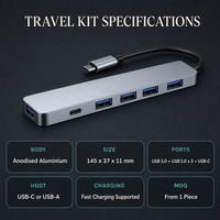 Hub USB-C 7-en-1 ultra-fin en alliage d'aluminium, adaptateur de stationnement portable avec garantie de 12 mois pour tablettes, voyages et usage hôtelier – En stock