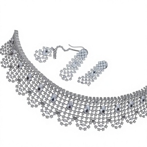 Stylish Best Quality <b>Silver</b> Finish CZ Zircon Stones <b>Choker</b> Set with Matching Earrings for Party Wear Collection For Women - Product Image 2