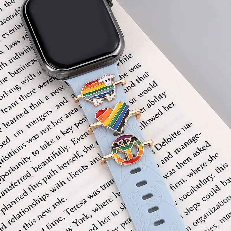 Design personalizzato Rainbow Series Ornament Decoration per Apple Watch 38mm accessorio per cinturino in Silicone anello decorativo con ciondoli in metallo