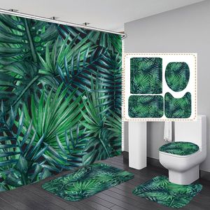 Ensemble <span class=keywords><strong>de</strong></span> 4 pièces imperméable et écologique à motif personnalisé <span class=keywords><strong>de</strong></span> feuilles tropicales, rideau <span class=keywords><strong>de</strong></span> douche et tapis <span class=keywords><strong>de</strong></span> <span class=keywords><strong>salle</strong></span> <span class=keywords><strong>de</strong></span> <span class=keywords><strong>bain</strong></span> lavables - Product Image 2