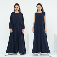Ensemble Abaya d'été décontracté 2 pièces en crêpe premium, robe intérieure turque unie avec ceinture pour Ramadan et Aïd, vêtements islamiques en gros