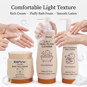 Set Trio per la Cura del Bambino all'Olio d'Oliva: <span class=keywords><strong>Crema</strong></span> Viso 2-in-1, Shampoo Idratante, Lozione Corpo Senza Lacrime per Neonati 500ml/700ml/800ml 0-3 Mesi - Product Image 4