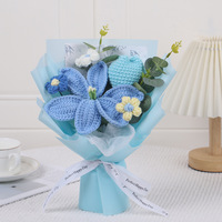 Bouquet de petites fleurs artificielles en tricot et crochet, style tulipe et lotus, faites à la main, modernes et créatives, pour la Saint-Valentin, la fête des pères et autres occasions.
