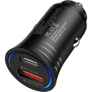 Cargador de Coche Mini, 30W PD, 22.5W QC3.0, Carga Rápida, Metal Negro, Entrada 12-24V, Salida 52.5W - Product Image 5