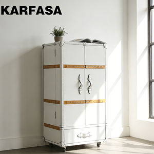 ארון יין יוקרתי בסגנון אמריקאי רטרו, מעץ ועם ריפוד עור, לאחסון בבית, לסלון או לבר ביתי. - Product Image 3