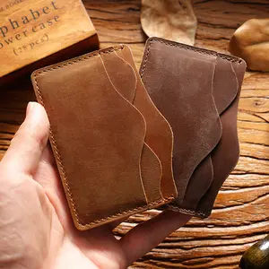 Porte-cartes en cuir véritable Portefeuille minimaliste avec poche frontale Portefeuille en cuir Crazy Horse Porte-cartes d'identité