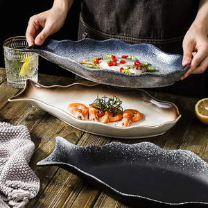 Piatto Rettangolare Giapponese per Sushi, Stile Retrò, in Ceramica, per Servire Cibo, Piatto in Argilla per Ristoranti di Cucina Giapponese - Product Image 1