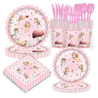 Vaisselle jetable écologique pour adultes sur le thème de la fête des fées, décoration de forêt magique aux fleurs, pour Halloween et remise de diplôme