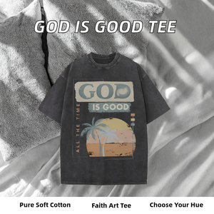 Camiseta Casual de Algodón 100% Lavado de 300 Gramos con Diseño de Personaje 'God Is Good All Time' de Almacén Local de EE. UU., Varios Colores Personalizables - Product Image 2