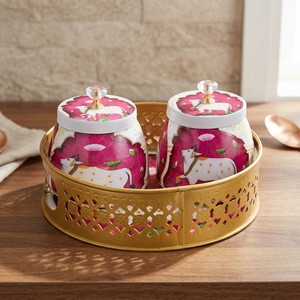 Design Magnifique Spice Jar Set Round Airtight Food <b>Storage</b> <b>Container</b> With Metal Lid Cartoon Cow Print <b>Kitchen</b> Use - Product Image 6