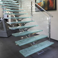 Bâtiment de maison préfabriqué appartement intérieur petit escalier personnalisé en forme de L en verre trempé flottant escalier droit