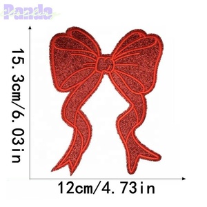 Personalizado 6,03 pulgadas brillo lentejuelas Rana pierna arco hierro-en parche Chenille tela flor adhesivo ropa camisas accesorios Logo Spot - Product Image 2