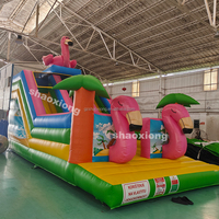 Structure gonflable commerciale d'extérieur pour enfants et adultes, thème animal flamant rose, avec toboggan double piste, pour location événementielle