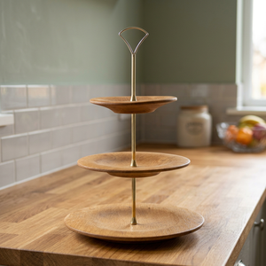 Support à dessert élégant en bois à 3 niveaux avec poignée en métal, présentoir élégant et durable pour gâteaux, cupcakes, pâtisseries, collations, décoration - Product Image 1