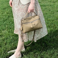 Sac fourre-tout de luxe en cuir véritable avec fermeture éclair, tendance transfrontalière, couleur unie, motif grainé, en polyester, pour femme