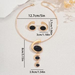 Maxfree Ensemble Collier et Boucles d'Oreilles Haut de Gamme pour Femmes Européennes et Américaines, Jetable, pour Fête, Polyvalent, Longue Spirale Plaqué Or, Col Montant - Product Image 4